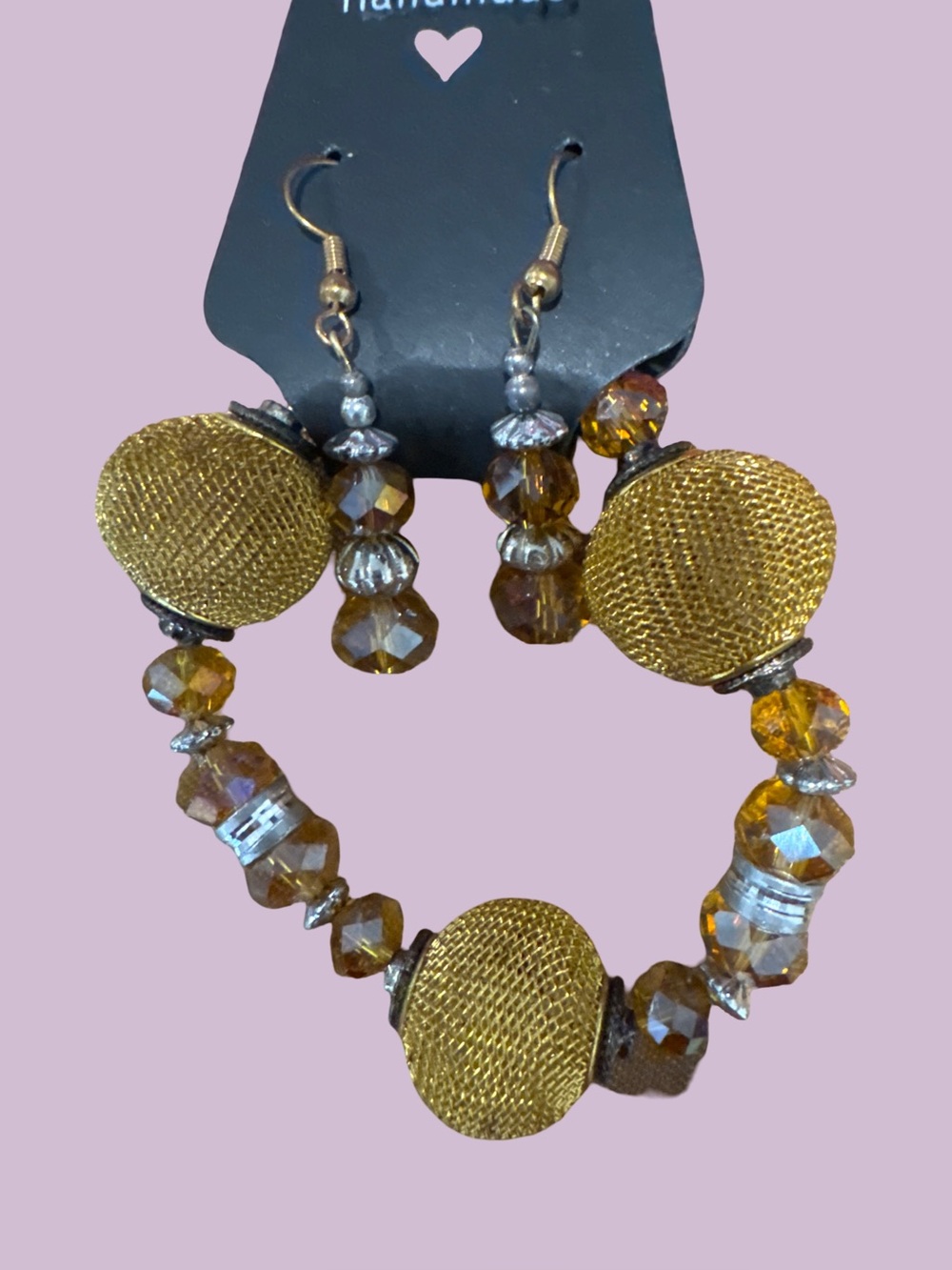 Handmade Gold Tone Beaded Bracelet and Earring Set